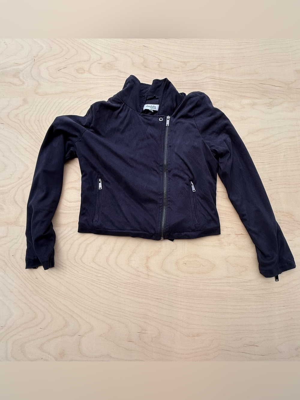Charlotte Russe Black Fitted Zip Front Lightweight Y2K Jacket Athleisure size M